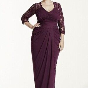 Adrianna Papell Purple Formal Lace Sleeved Gathered Gown Dress Size‎ 4